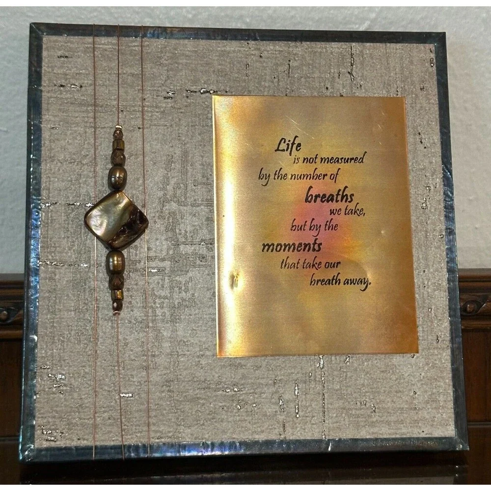 Metal Framed Ceramic‎ Tile Copper Plaque Wire Stones Moments 6.5
